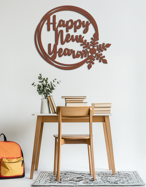 Load image into Gallery viewer, Happy New Year Snowflake Metal Wall Art - Holiday Round Steel Christmas Decor- KAF315