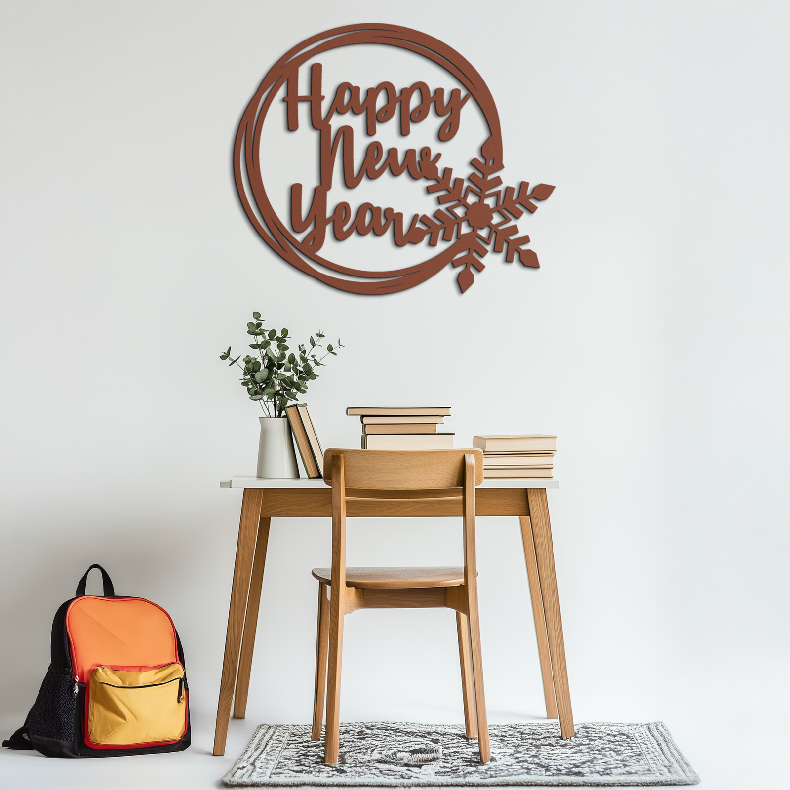 Happy New Year Snowflake Metal Wall Art - Holiday Round Steel Christmas Decor- KAF315