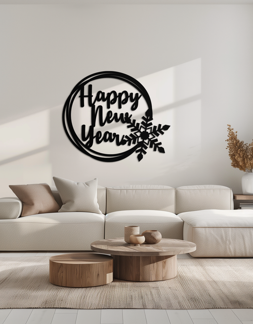 Load image into Gallery viewer, Happy New Year Snowflake Metal Wall Art - Holiday Round Steel Christmas Decor- KAF315