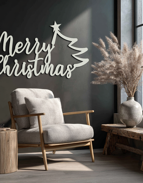 Load image into Gallery viewer, Merry Christmas Tree Metal Wall Art - Holiday Season Script Steel Decor- KAF316