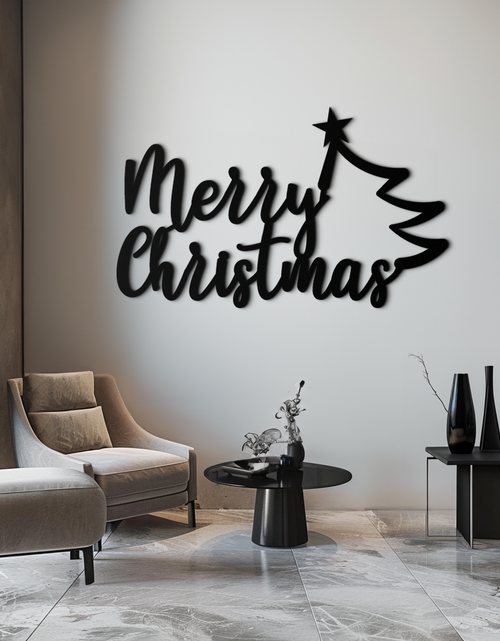 Load image into Gallery viewer, Merry Christmas Tree Metal Wall Art - Holiday Season Script Steel Decor- KAF316