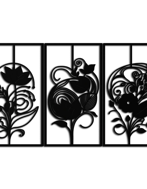 Load image into Gallery viewer, Floral Panel Trio Metal Wall Art - Elegant Black Botanical Wall Decor Set- KAF317