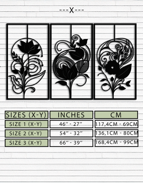 Load image into Gallery viewer, Floral Panel Trio Metal Wall Art - Elegant Black Botanical Wall Decor Set- KAF317