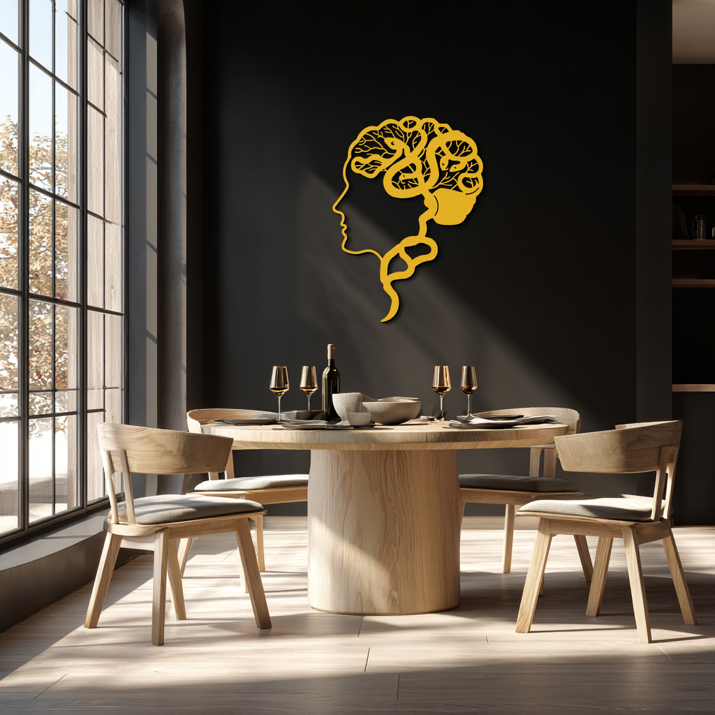Brain Tree Metal Wall Art - Abstract Woman Head Silhouette Steel Decor- KAF318