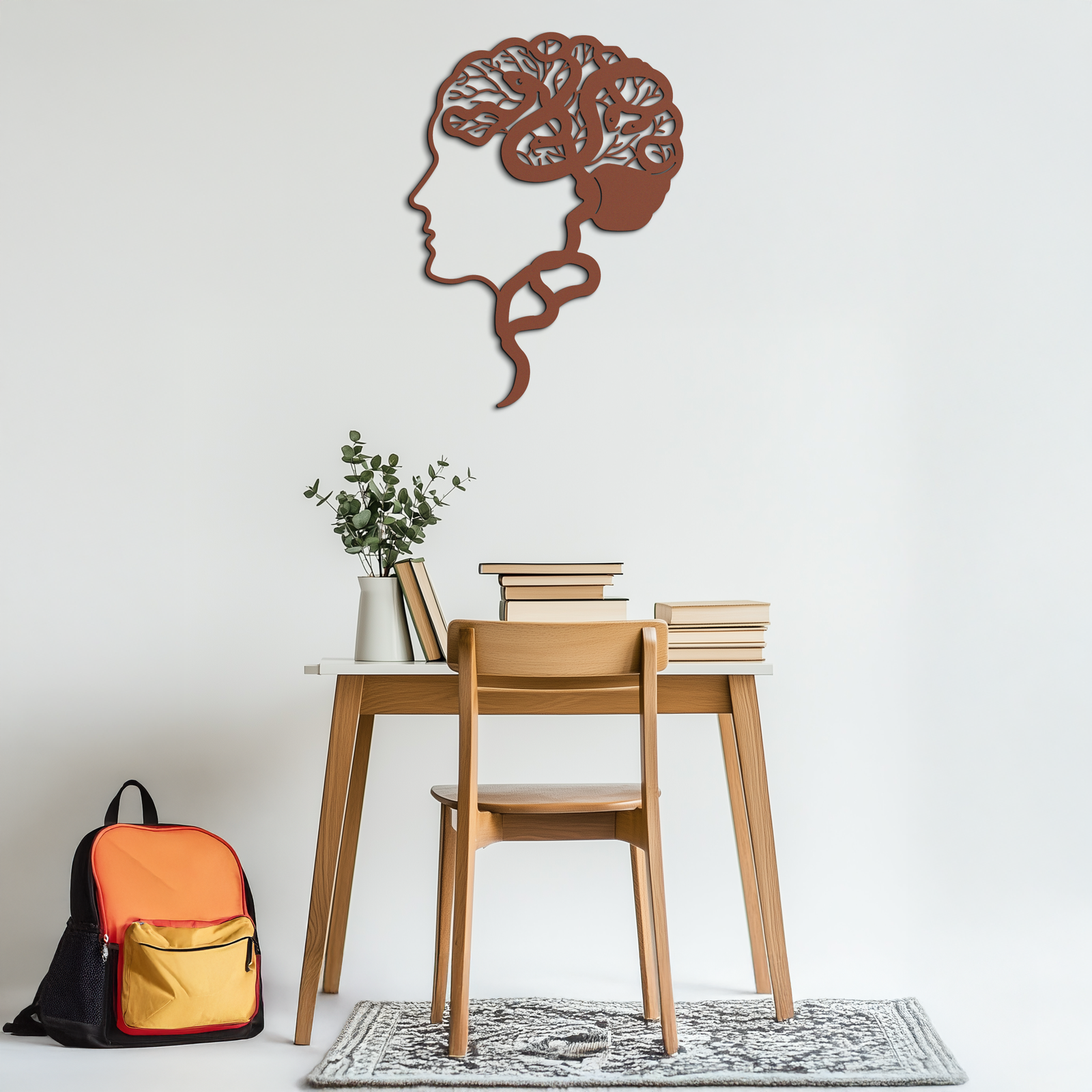 Brain Tree Metal Wall Art - Abstract Woman Head Silhouette Steel Decor- KAF318