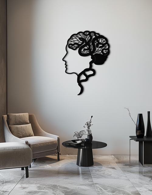 Load image into Gallery viewer, Brain Tree Metal Wall Art - Abstract Woman Head Silhouette Steel Decor- KAF318