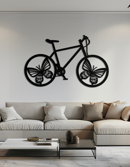 Load image into Gallery viewer, Butterfly Wheel Bicycle Metal Wall Art – Modern Artistic Bike Silhouette Decor- KAF319