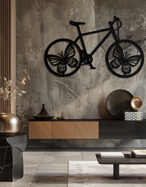 Load image into Gallery viewer, Butterfly Wheel Bicycle Metal Wall Art – Modern Artistic Bike Silhouette Decor- KAF319