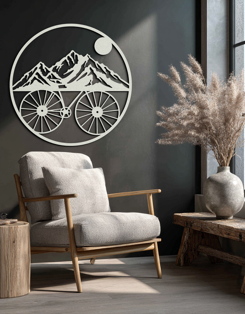 Load image into Gallery viewer, Mountain Bike Silhouette Metal Wall Art - Scenic Bicycle and Nature Scene Decor- KAF320