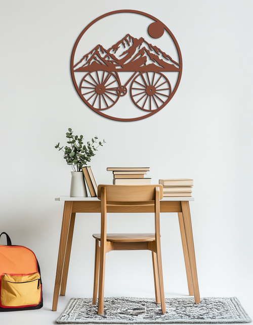 Load image into Gallery viewer, Mountain Bike Silhouette Metal Wall Art - Scenic Bicycle and Nature Scene Decor- KAF320