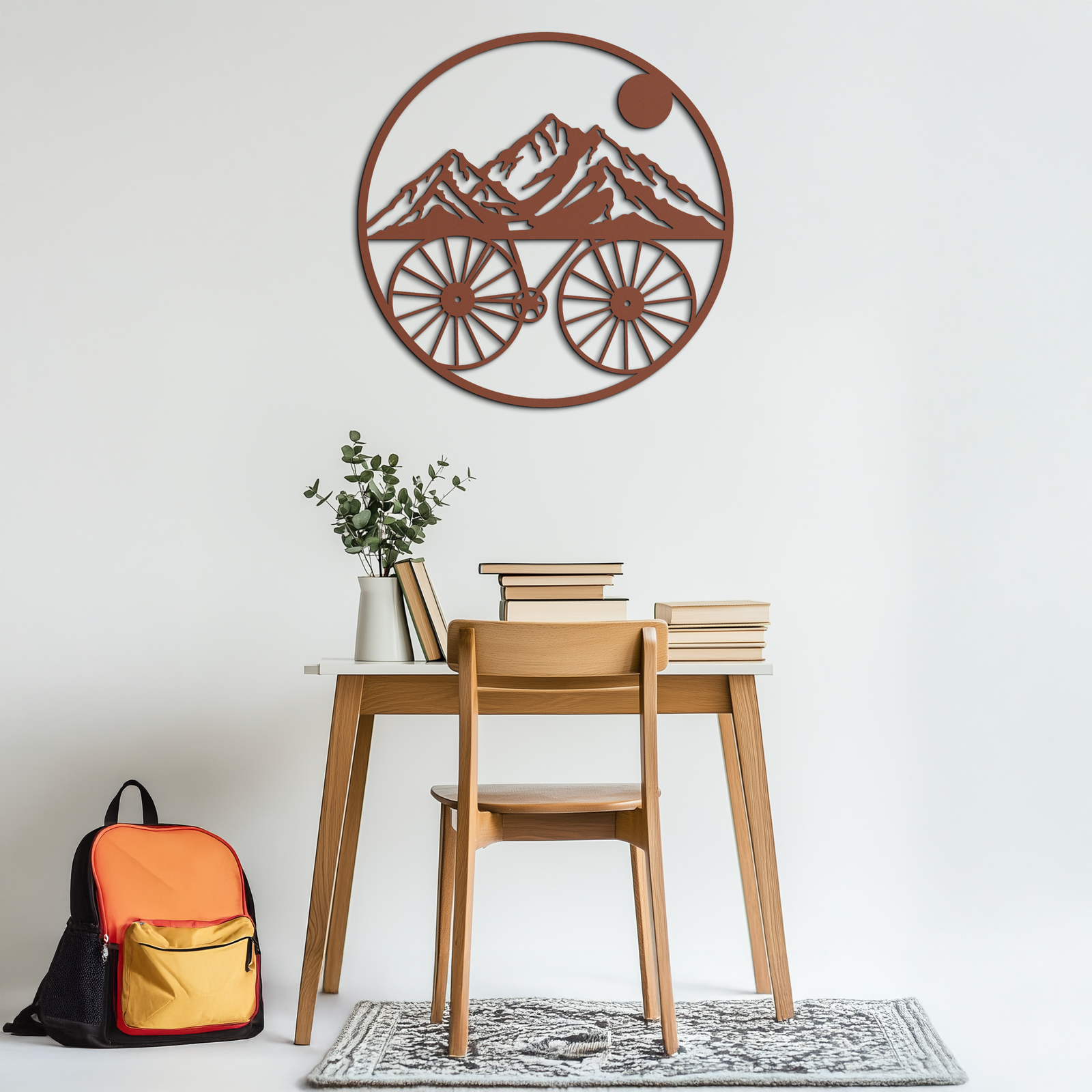 Mountain Bike Silhouette Metal Wall Art - Scenic Bicycle and Nature Scene Decor- KAF320