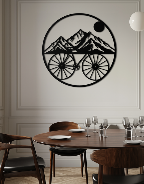 Load image into Gallery viewer, Mountain Bike Silhouette Metal Wall Art - Scenic Bicycle and Nature Scene Decor- KAF320