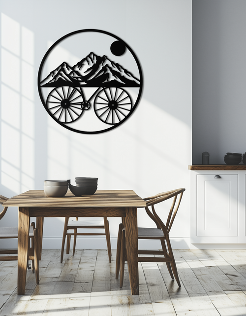 Load image into Gallery viewer, Mountain Bike Silhouette Metal Wall Art - Scenic Bicycle and Nature Scene Decor- KAF320