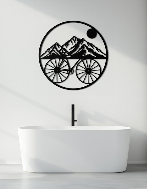 Load image into Gallery viewer, Mountain Bike Silhouette Metal Wall Art - Scenic Bicycle and Nature Scene Decor- KAF320