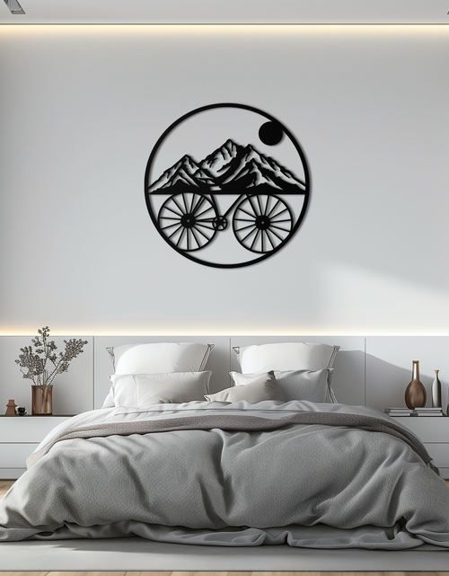 Load image into Gallery viewer, Mountain Bike Silhouette Metal Wall Art - Scenic Bicycle and Nature Scene Decor- KAF320