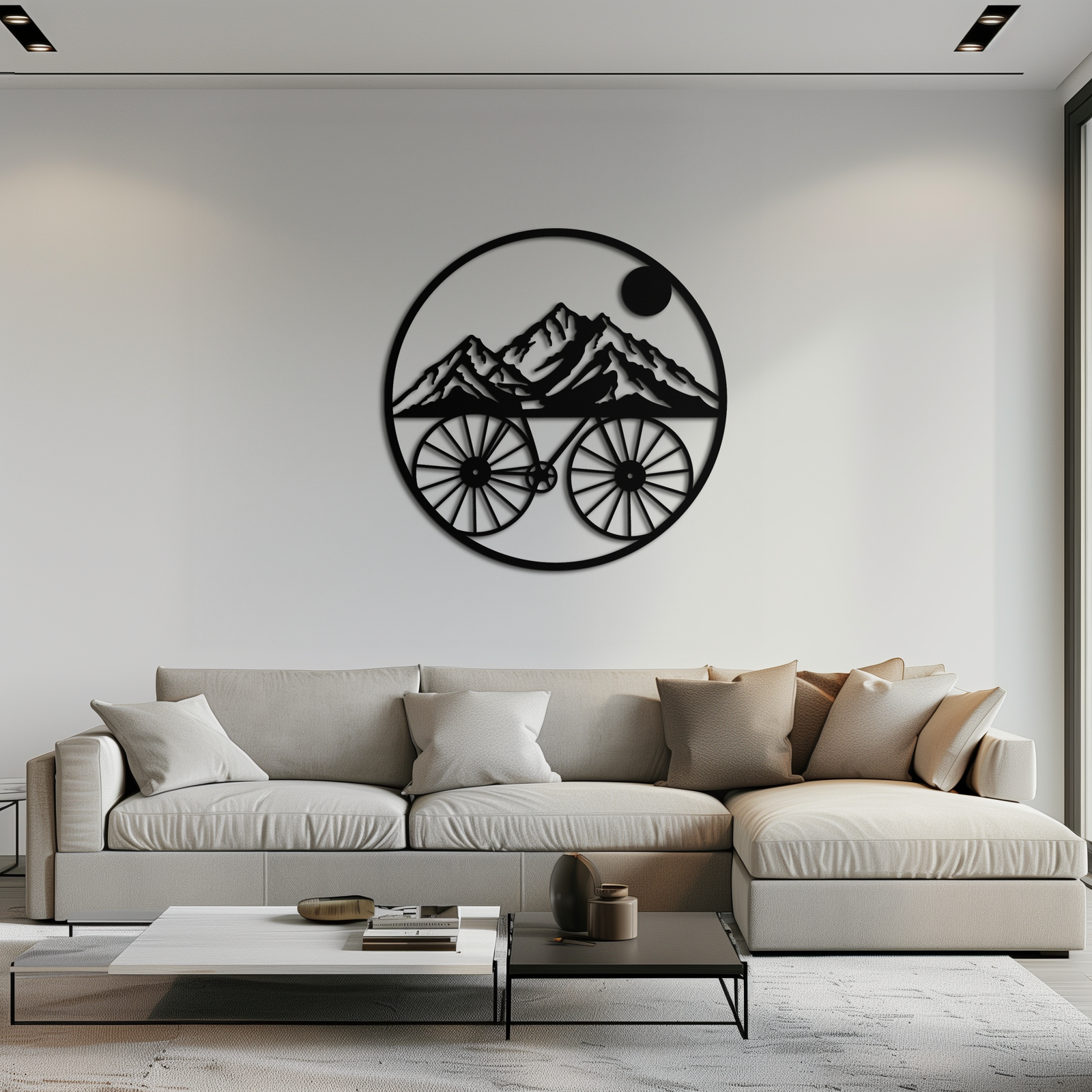 Mountain Bike Silhouette Metal Wall Art - Scenic Bicycle and Nature Scene Decor- KAF320