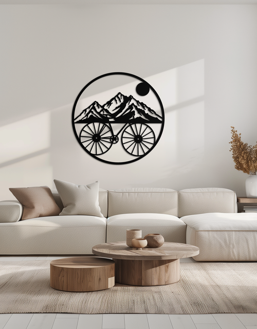 Load image into Gallery viewer, Mountain Bike Silhouette Metal Wall Art - Scenic Bicycle and Nature Scene Decor- KAF320