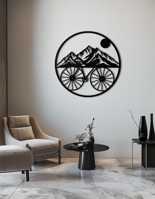 Load image into Gallery viewer, Mountain Bike Silhouette Metal Wall Art - Scenic Bicycle and Nature Scene Decor- KAF320
