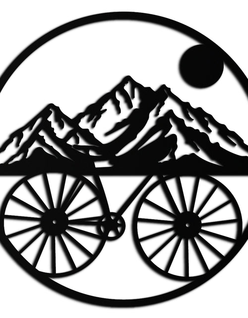 Load image into Gallery viewer, Mountain Bike Silhouette Metal Wall Art - Scenic Bicycle and Nature Scene Decor- KAF320