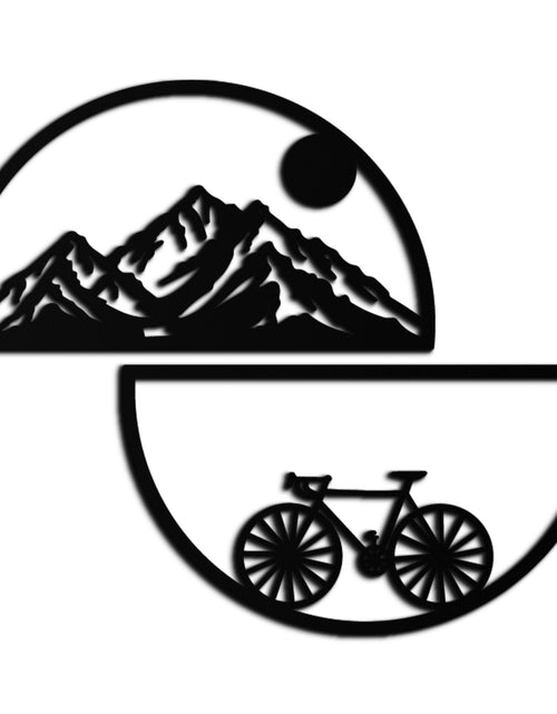 Load image into Gallery viewer, Mountain View Metal Wall Art - Half Circle Bicycle and Landscape Silhouette Decor- KAF321
