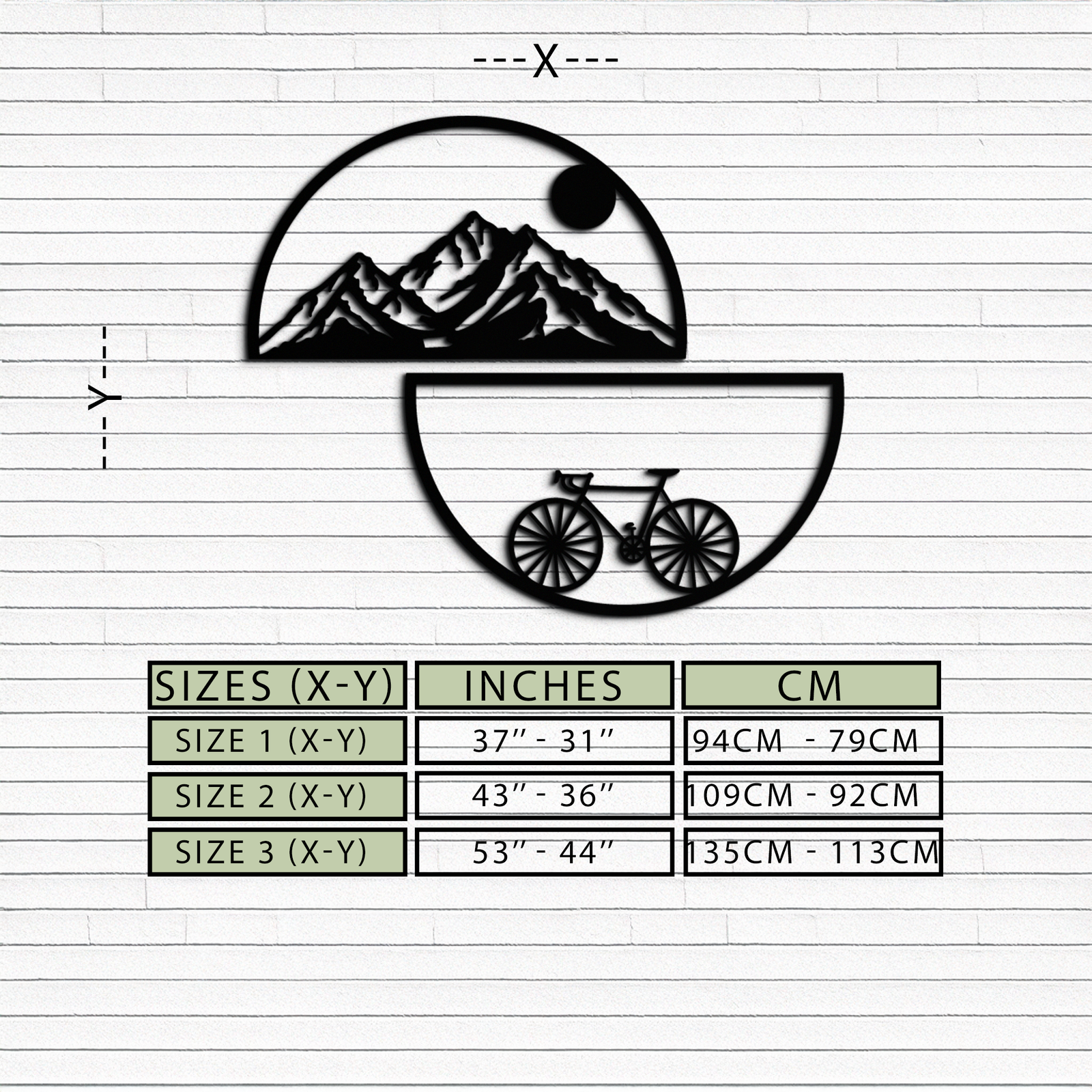 Mountain View Metal Wall Art - Half Circle Bicycle and Landscape Silhouette Decor- KAF321
