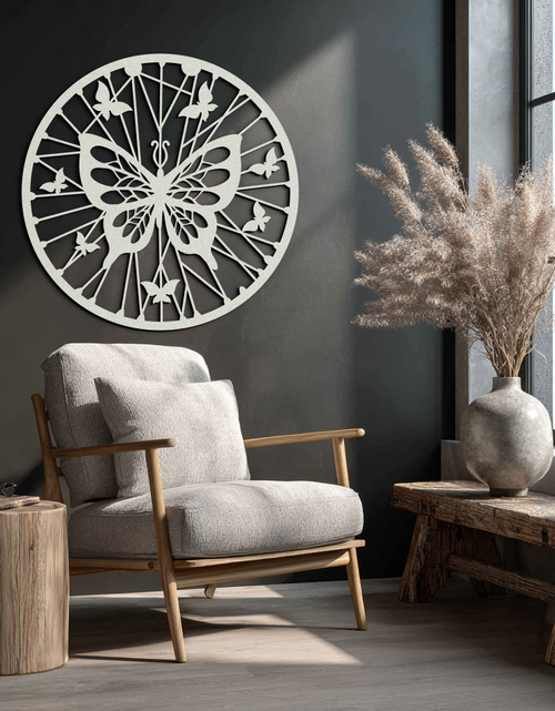 Load image into Gallery viewer, Butterfly Mandala Round Metal Wall Art - Elegant Circle Butterfly Silhouette for Home Decor- KAF322