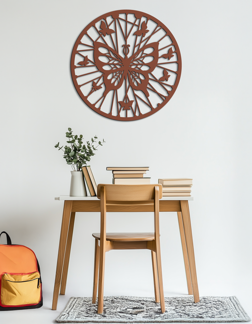 Load image into Gallery viewer, Butterfly Mandala Round Metal Wall Art - Elegant Circle Butterfly Silhouette for Home Decor- KAF322