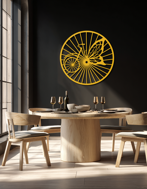 Load image into Gallery viewer, Butterfly Wheel Bicycle Silhouette Metal Wall Art - Elegant Round Nature-Inspired Decor- KAF323