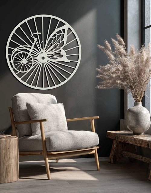 Load image into Gallery viewer, Butterfly Wheel Bicycle Silhouette Metal Wall Art - Elegant Round Nature-Inspired Decor- KAF323