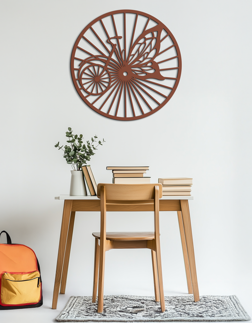 Load image into Gallery viewer, Butterfly Wheel Bicycle Silhouette Metal Wall Art - Elegant Round Nature-Inspired Decor- KAF323