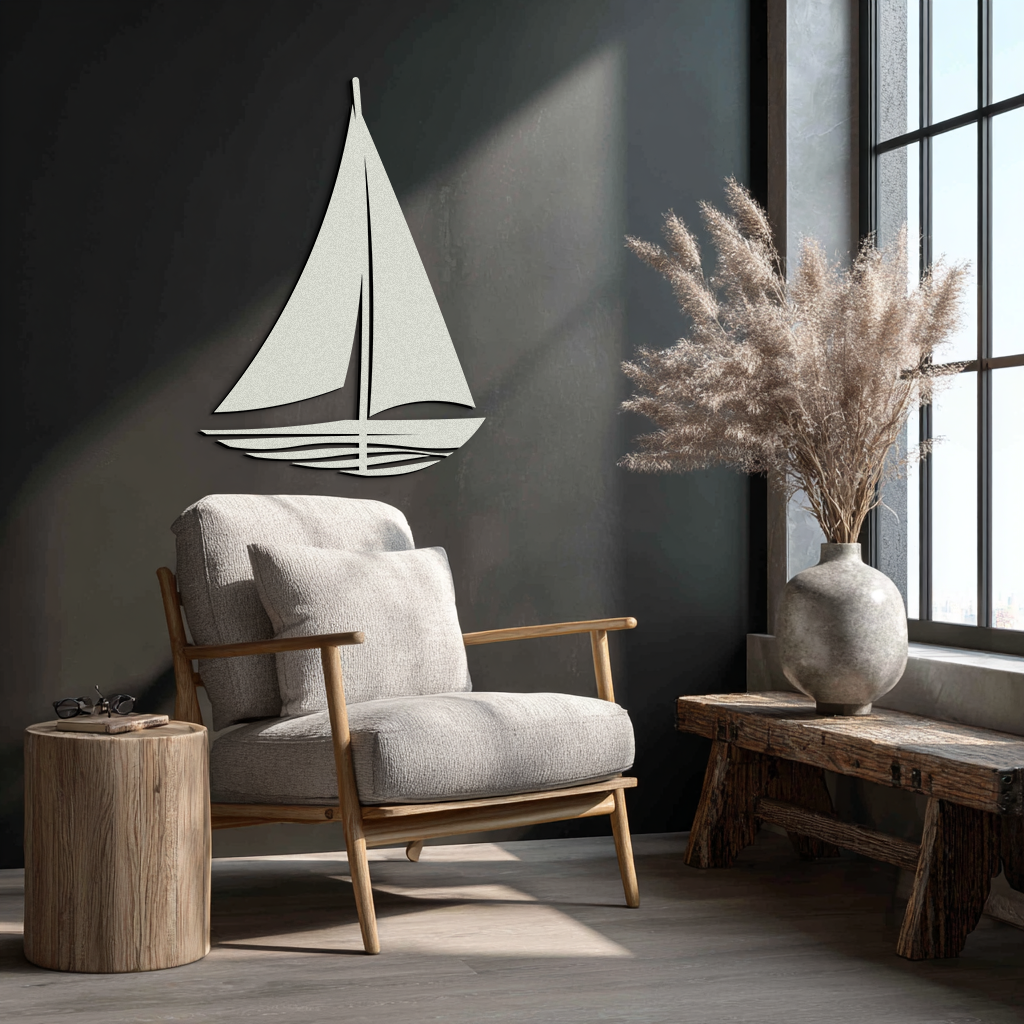 Nautical Sailboat Silhouette Metal Wall Art – Minimalist Ocean-Inspired Steel Decor- KAF326