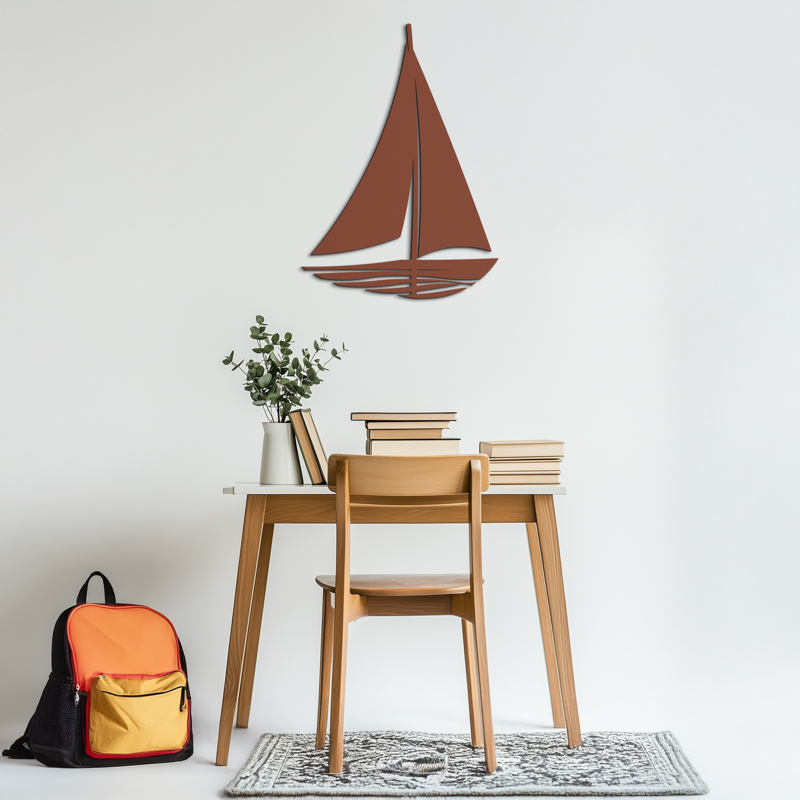 Nautical Sailboat Silhouette Metal Wall Art – Minimalist Ocean-Inspired Steel Decor- KAF326