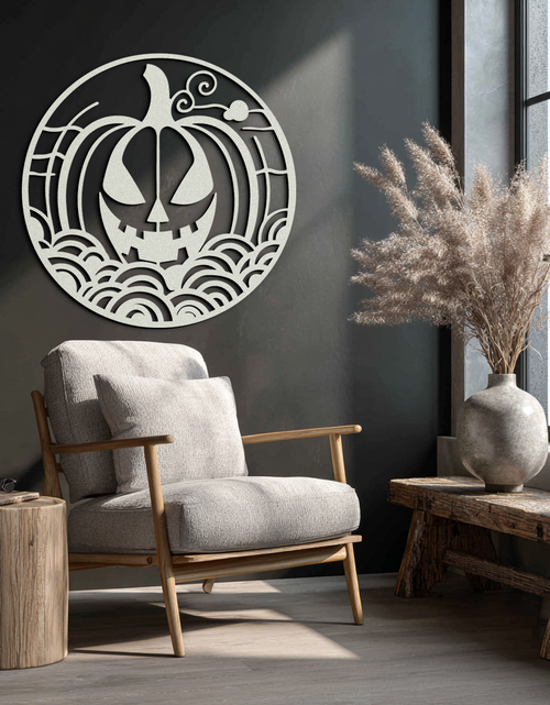 Load image into Gallery viewer, Pumpkin Halloween Silhouette Metal Wall Art – Spooky Round Black Decor- KAF327