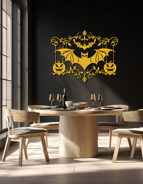 Load image into Gallery viewer, Halloween Bat Pumpkin Metal Wall Art – Spooky Jack-O'-Lantern Steel Decor- KAF328