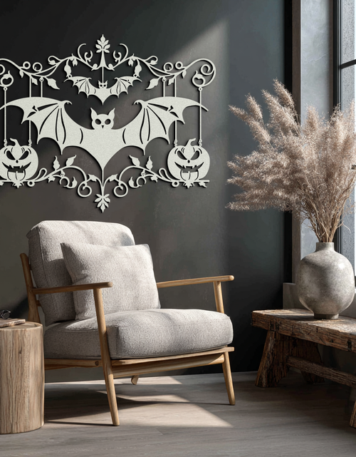 Load image into Gallery viewer, Halloween Bat Pumpkin Metal Wall Art – Spooky Jack-O'-Lantern Steel Decor- KAF328