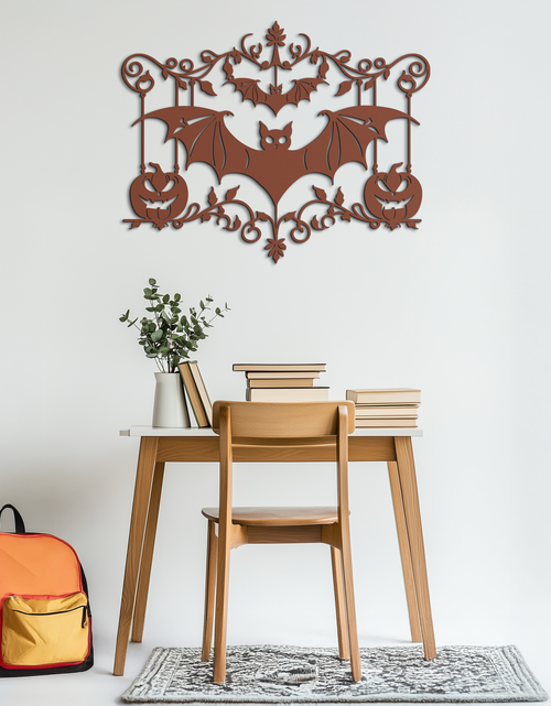 Load image into Gallery viewer, Halloween Bat Pumpkin Metal Wall Art – Spooky Jack-O'-Lantern Steel Decor- KAF328