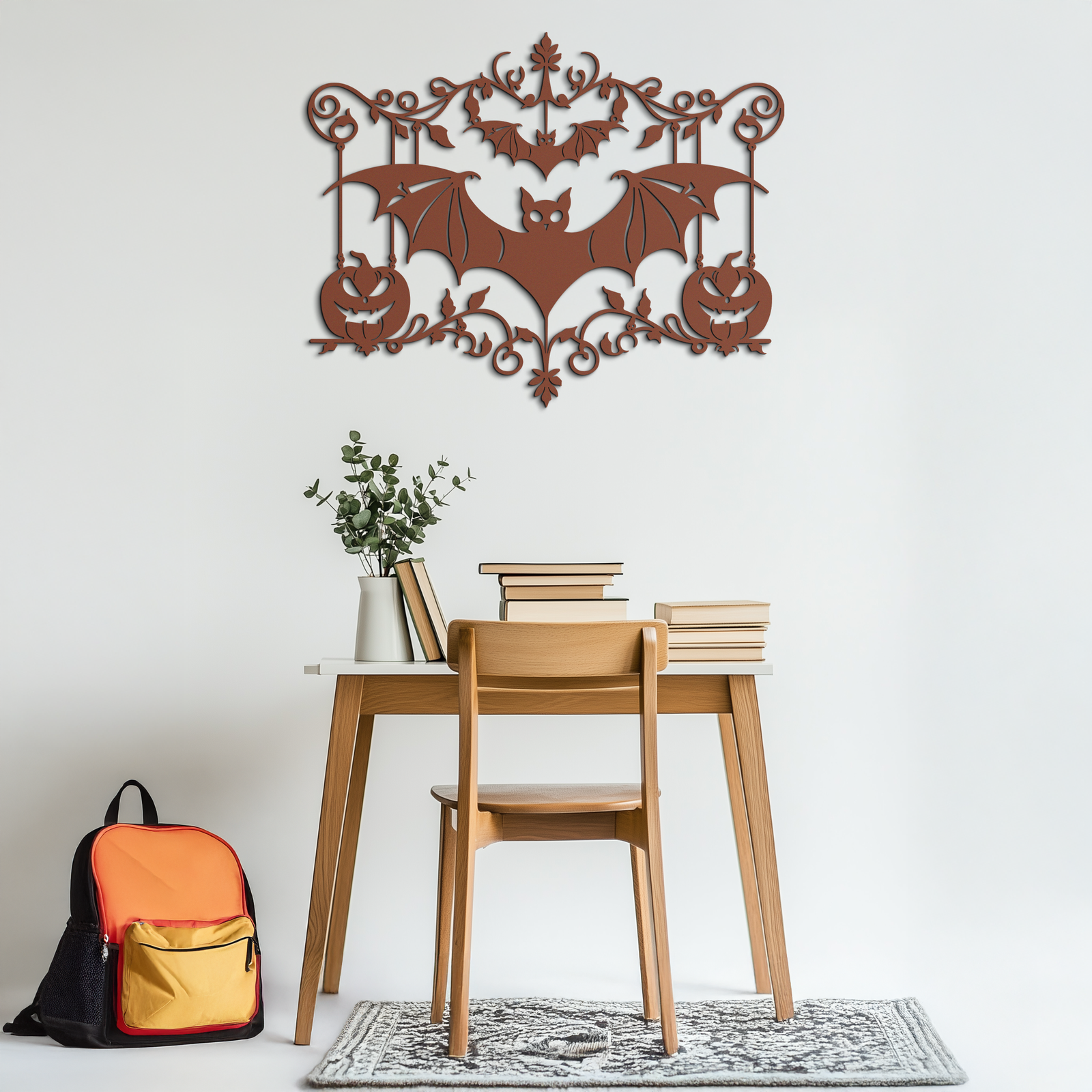 Halloween Bat Pumpkin Metal Wall Art – Spooky Jack-O'-Lantern Steel Decor- KAF328