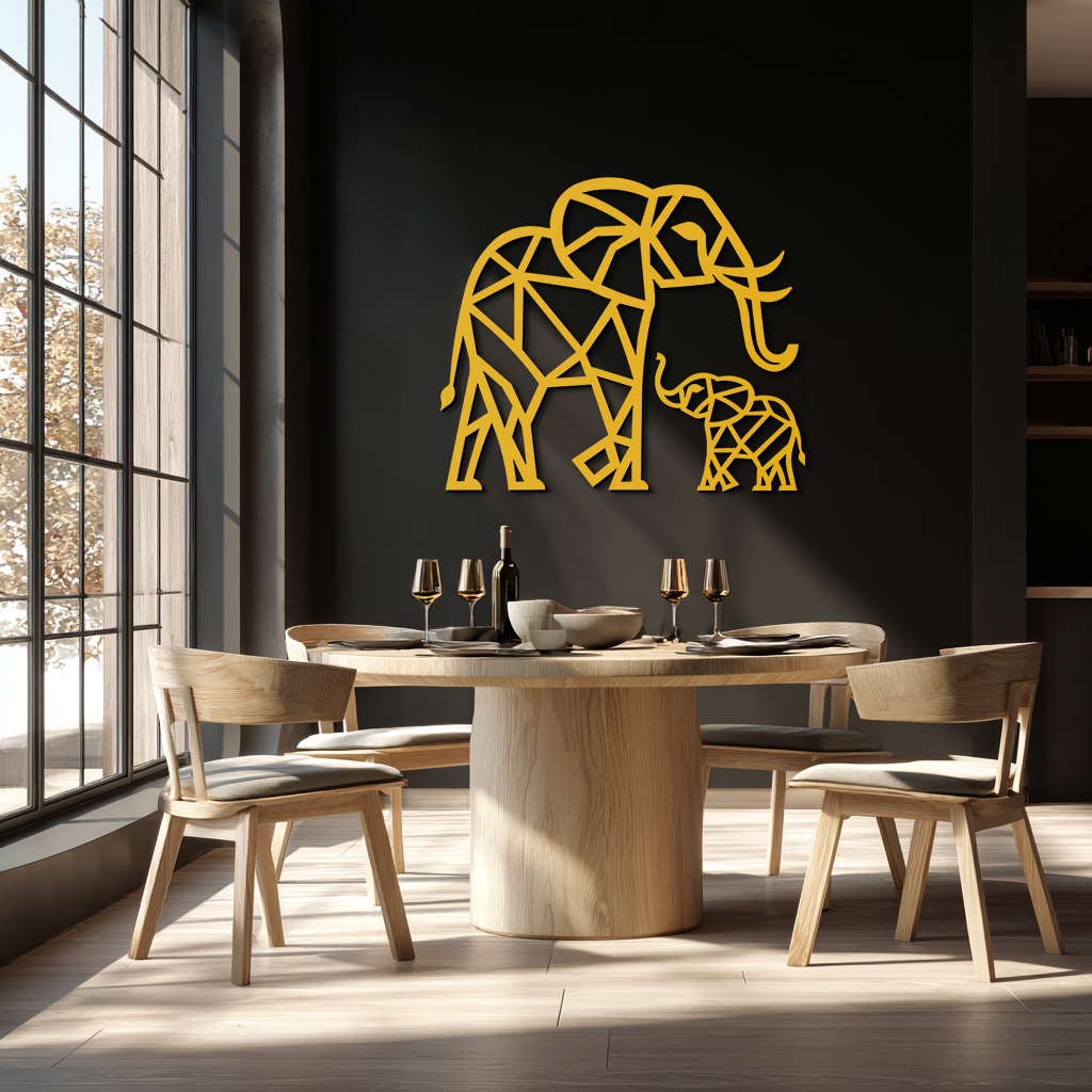 Elephant Family Metal Wall Art – Mom and Calves Silhouette Steel Decor for Nature and Animal Lovers- KAF337
