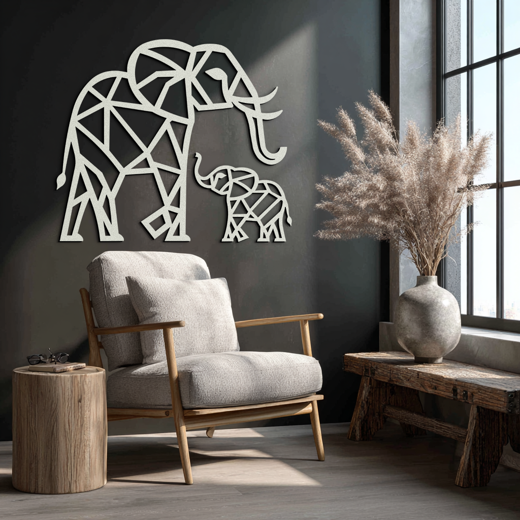 Elephant Family Metal Wall Art – Mom and Calves Silhouette Steel Decor for Nature and Animal Lovers- KAF337