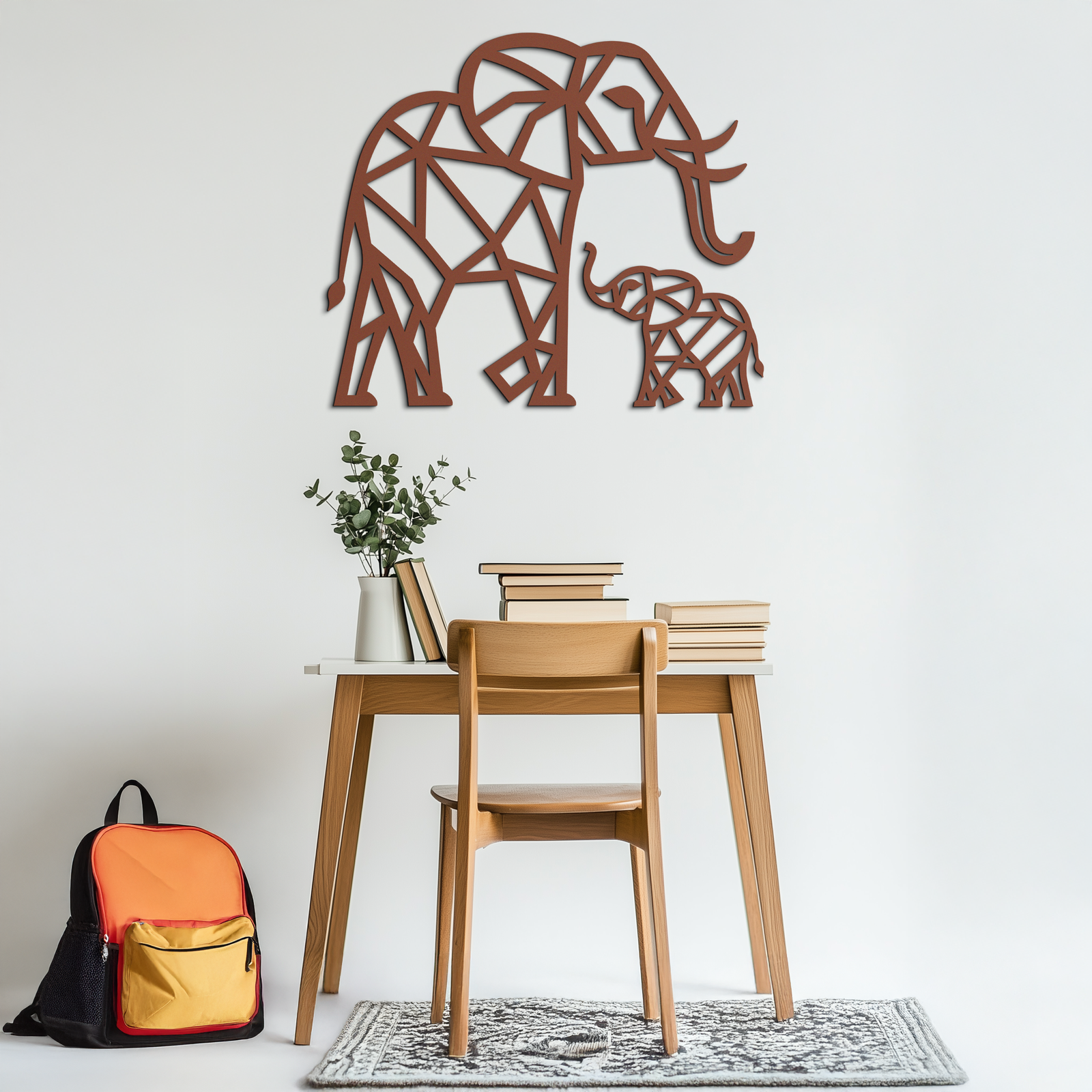 Elephant Family Metal Wall Art – Mom and Calves Silhouette Steel Decor for Nature and Animal Lovers- KAF337
