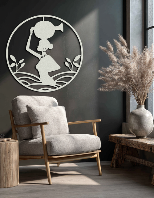 Load image into Gallery viewer, African Woman Carrying Vase Metal Wall Art – Tribal Silhouette Steel Decor for Cultural and Ethnic Interiors- KAF342