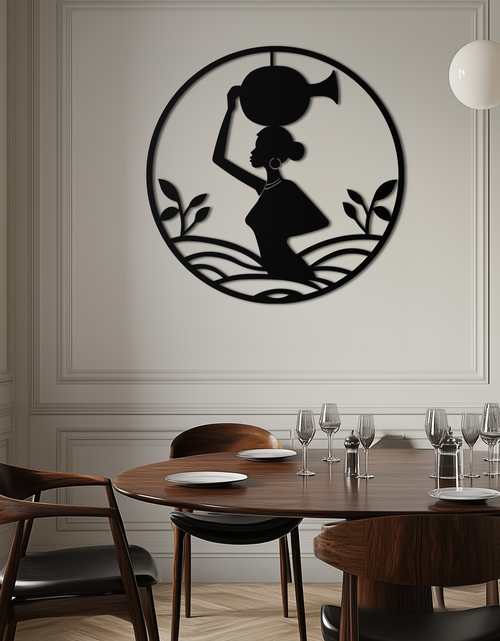 Load image into Gallery viewer, African Woman Carrying Vase Metal Wall Art – Tribal Silhouette Steel Decor for Cultural and Ethnic Interiors- KAF342