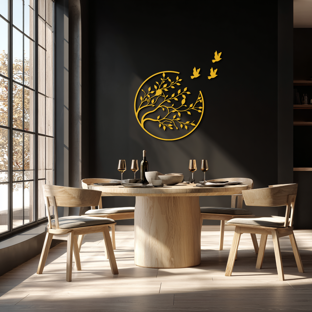 Flying Birds from Branch Metal Wall Art – Nature-Inspired Silhouette Steel Decor for Elegant Interiors- KAF343