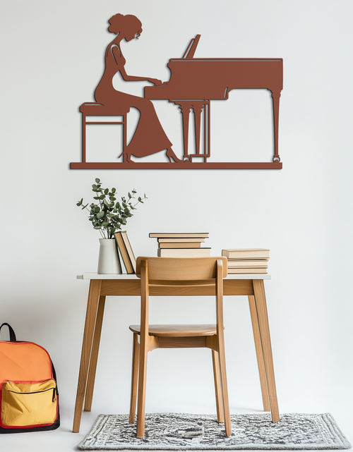 Load image into Gallery viewer, Pianist Woman Metal Wall Art – Elegant Music-Inspired Steel Silhouette for Modern Home Decor- KAF345