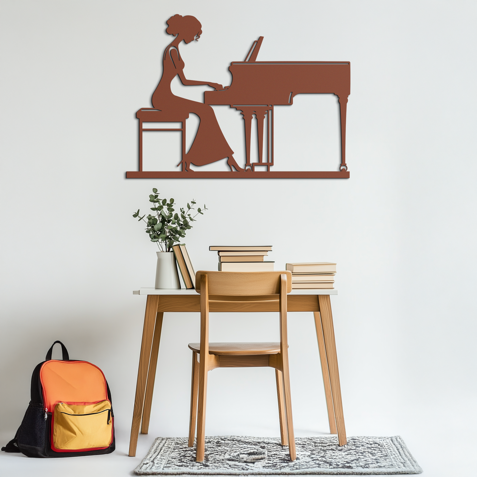 Pianist Woman Metal Wall Art – Elegant Music-Inspired Steel Silhouette for Modern Home Decor- KAF345