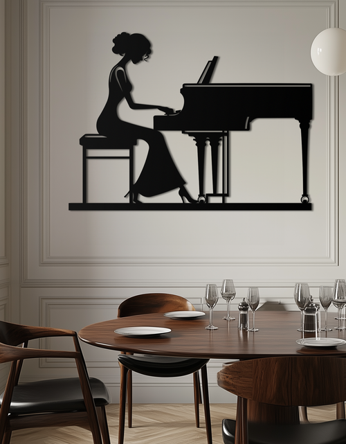 Load image into Gallery viewer, Pianist Woman Metal Wall Art – Elegant Music-Inspired Steel Silhouette for Modern Home Decor- KAF345