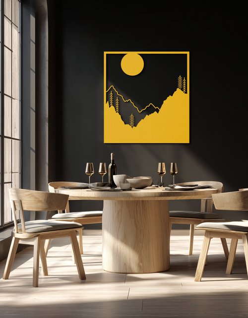 Load image into Gallery viewer, Moonlit Mountain Landscape Metal Wall Art – Modern Square Forest Scene Silhouette for Rustic Nature Decor- KAF346