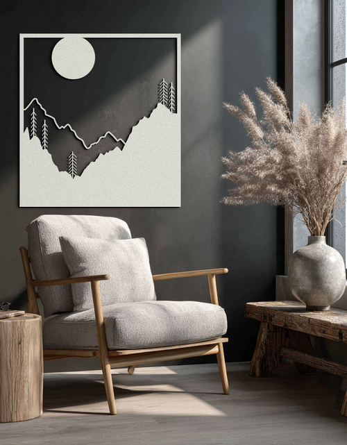 Load image into Gallery viewer, Moonlit Mountain Landscape Metal Wall Art – Modern Square Forest Scene Silhouette for Rustic Nature Decor- KAF346