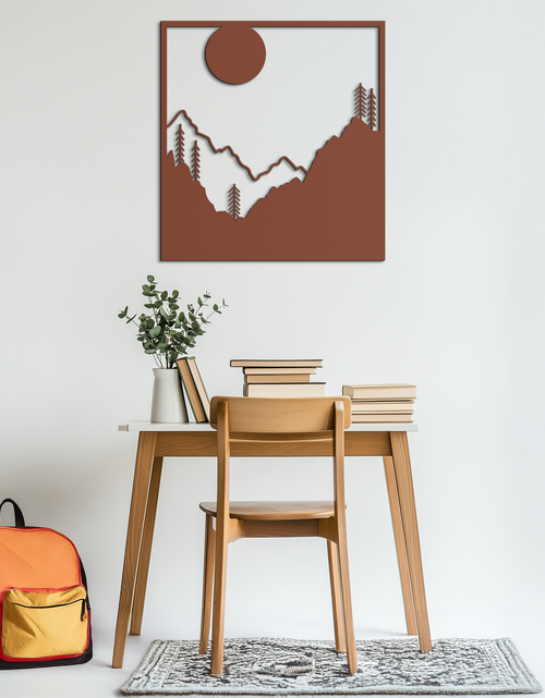 Load image into Gallery viewer, Moonlit Mountain Landscape Metal Wall Art – Modern Square Forest Scene Silhouette for Rustic Nature Decor- KAF346
