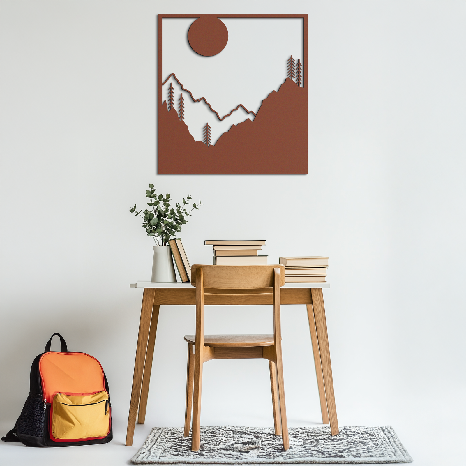 Moonlit Mountain Landscape Metal Wall Art – Modern Square Forest Scene Silhouette for Rustic Nature Decor- KAF346